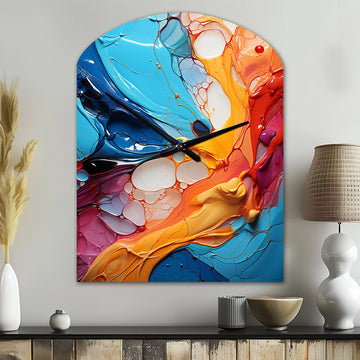 Teal Orange Abstract Fractal Collage Symphony - Asymmetric Metal Wall Clock